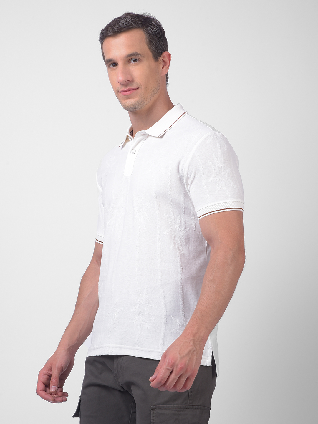 Numero Uno Men White Textured Polo Neck T-Shirt